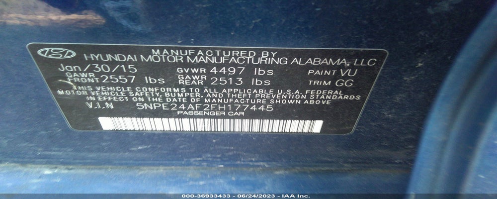 5NPE24AF2FH177445 2015 HYUNDAI SONATA photo no. 9
