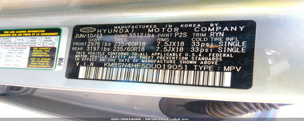 KM8SN4HF5DU019051 2013 HYUNDAI SANTA FE photo no. 9