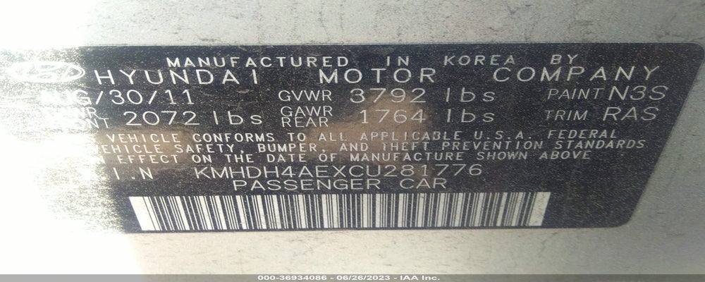 KMHDH4AEXCU281776 2012 HYUNDAI ELANTRA photo no. 9