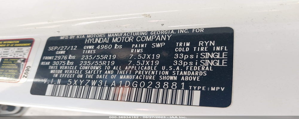 5XYZW3LA1DG023881 2013 HYUNDAI SANTA FE SPORT photo no. 9