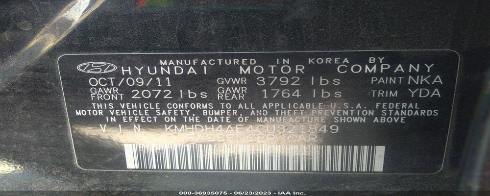 KMHDH4AE4CU321849 2012 HYUNDAI ELANTRA photo no. 9