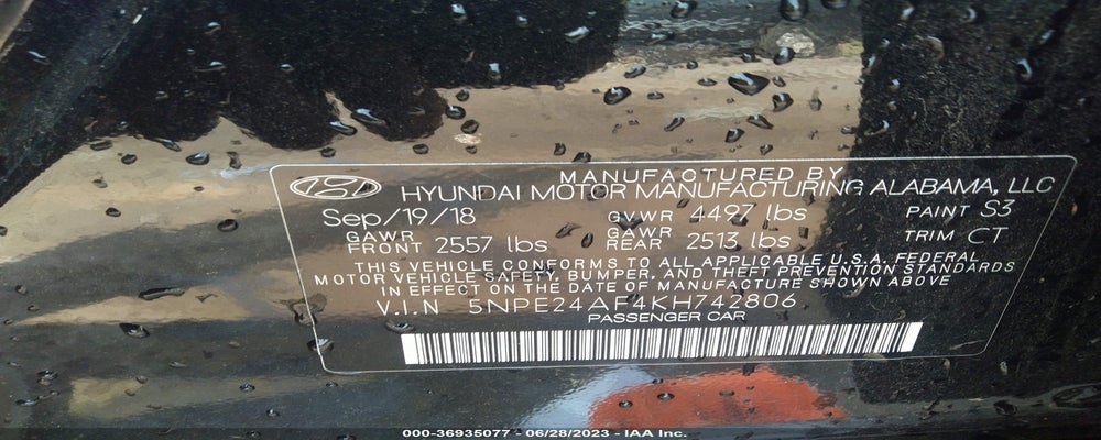 5NPE24AF4KH742806 2019 HYUNDAI SONATA photo no. 9