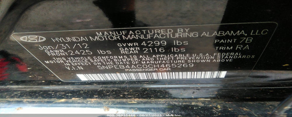 5NPEB4AC0CH465269 2012 HYUNDAI SONATA photo no. 9