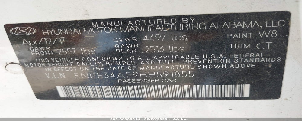 5NPE34AF9HH591855 2017 HYUNDAI SONATA photo no. 9