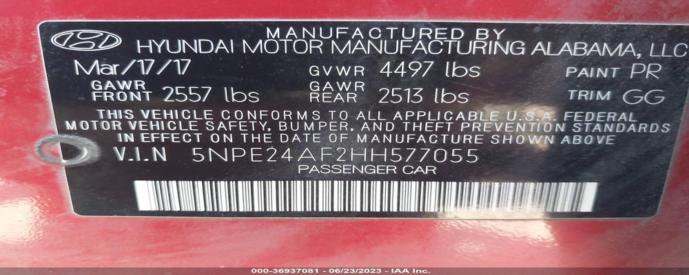 5NPE24AF2HH577055 2017 HYUNDAI SONATA photo no. 9