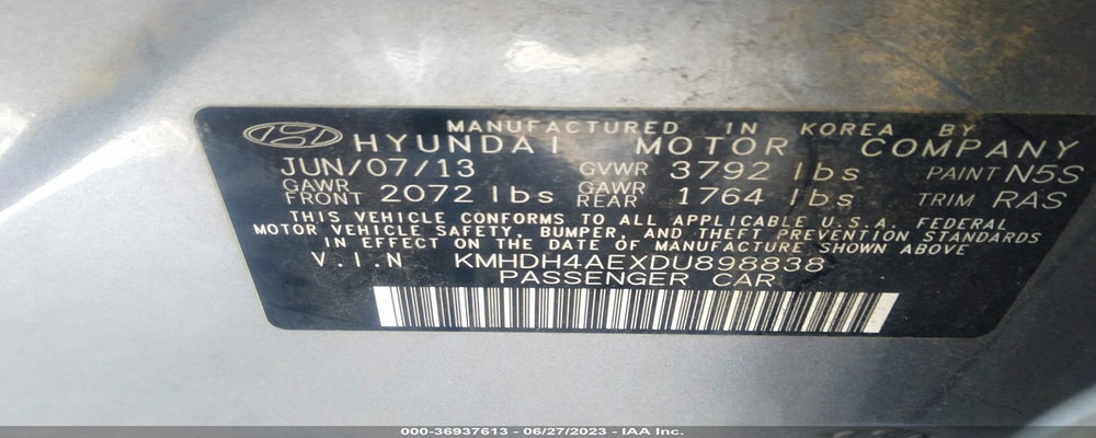 KMHDH4AEXDU898838 2013 HYUNDAI ELANTRA photo no. 9