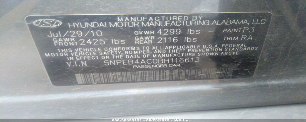 5NPEB4AC0BH116613 2011 HYUNDAI SONATA photo no. 9