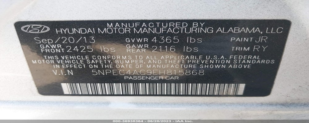 5NPEC4AC9EH815868 2014 HYUNDAI SONATA photo no. 9