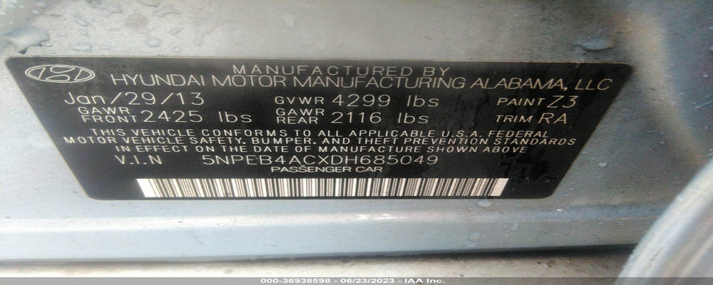 5NPEB4ACXDH685049 2013 HYUNDAI SONATA photo no. 9
