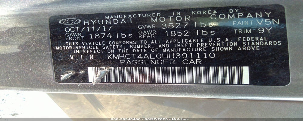 KMHCT4AE0HU391110 2017 HYUNDAI ACCENT photo no. 9