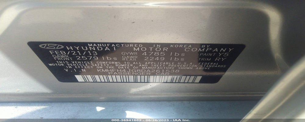 KMHFH4JG8DA261538 2013 HYUNDAI AZERA photo no. 9