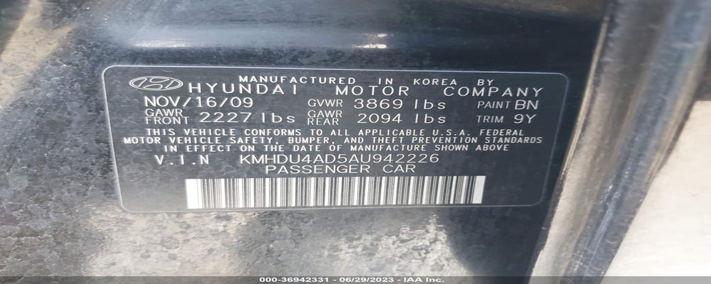 KMHDU4AD5AU942226 2010 HYUNDAI ELANTRA photo no. 9