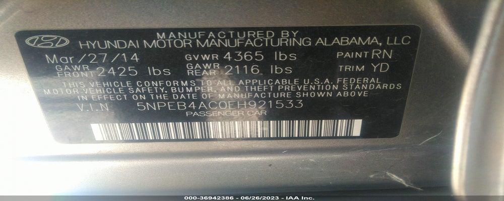5NPEB4AC0EH921533 2014 HYUNDAI SONATA photo no. 9