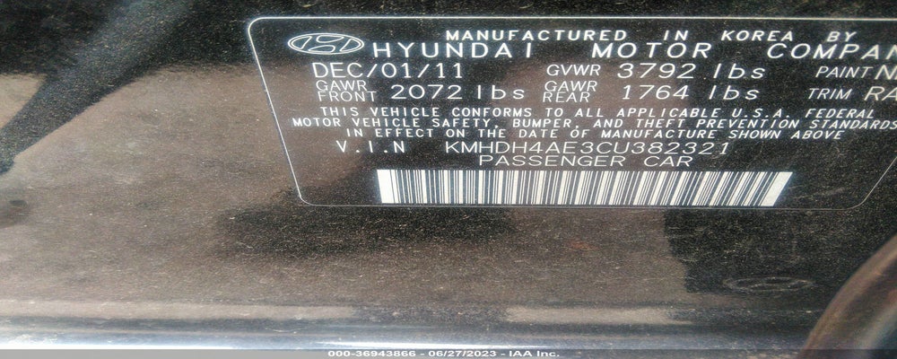 KMHDH4AE3CU382321 2012 HYUNDAI ELANTRA photo no. 9