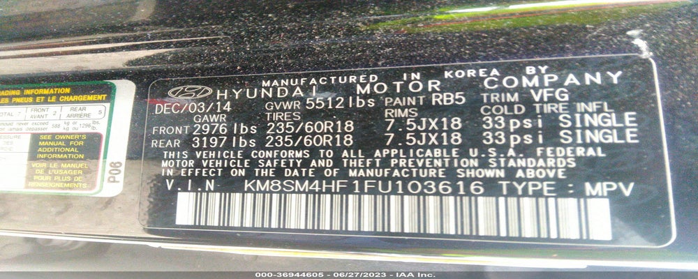 KM8SM4HF1FU103616 2015 HYUNDAI SANTA FE photo no. 9