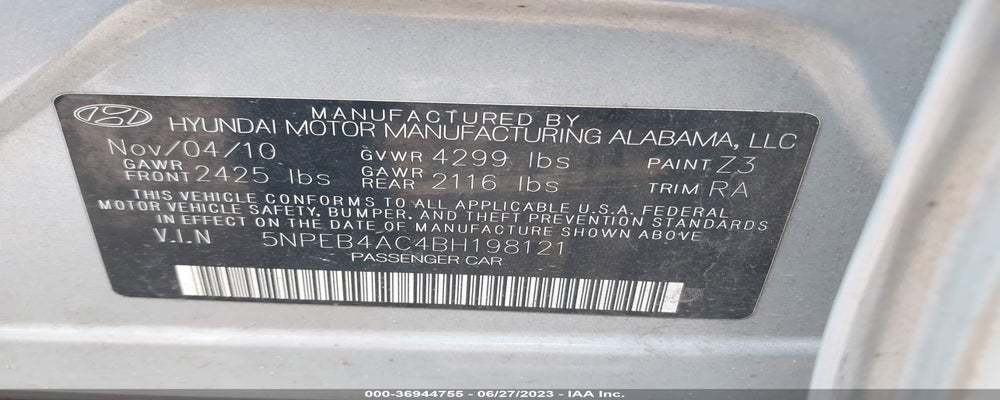 5NPEB4AC4BH198121 2011 HYUNDAI SONATA photo no. 9