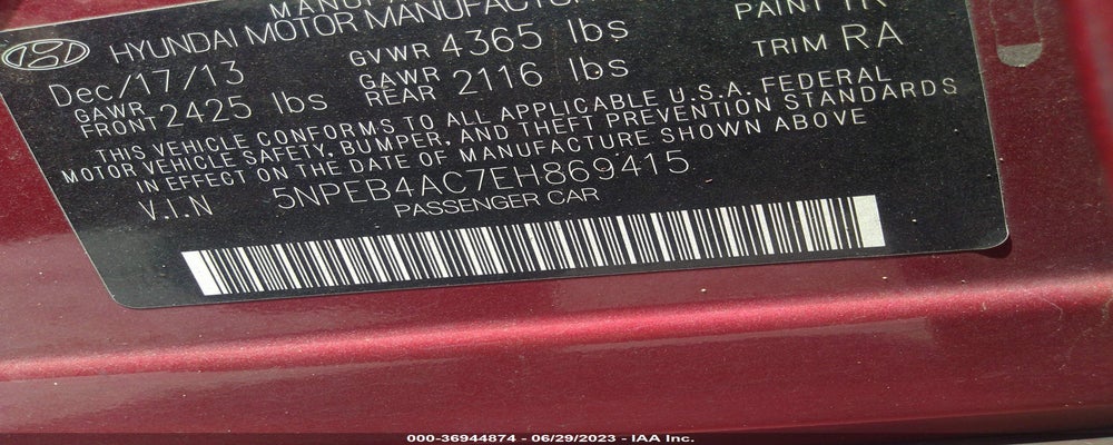 5NPEB4AC7EH869415 2014 HYUNDAI SONATA photo no. 9