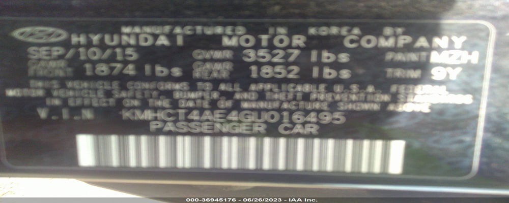 KMHCT4AE4GU016495 2016 HYUNDAI ACCENT photo no. 9