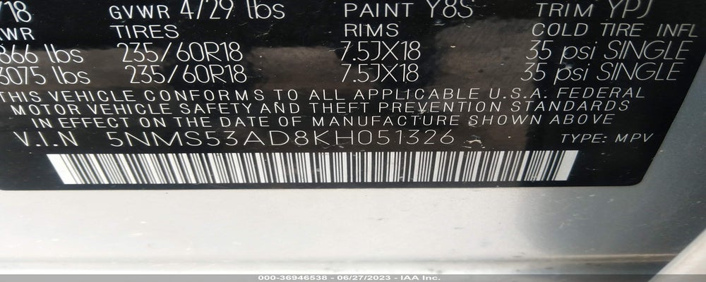 5NMS53AD8KH051326 2019 HYUNDAI SANTA FE photo no. 9