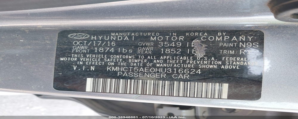 KMHCT5AE0HU316624 2017 HYUNDAI ACCENT photo no. 9