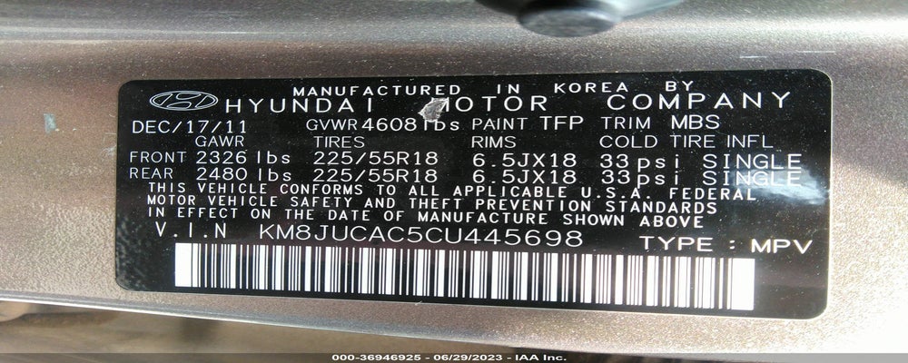 KM8JUCAC5CU445698 2012 HYUNDAI TUCSON photo no. 9
