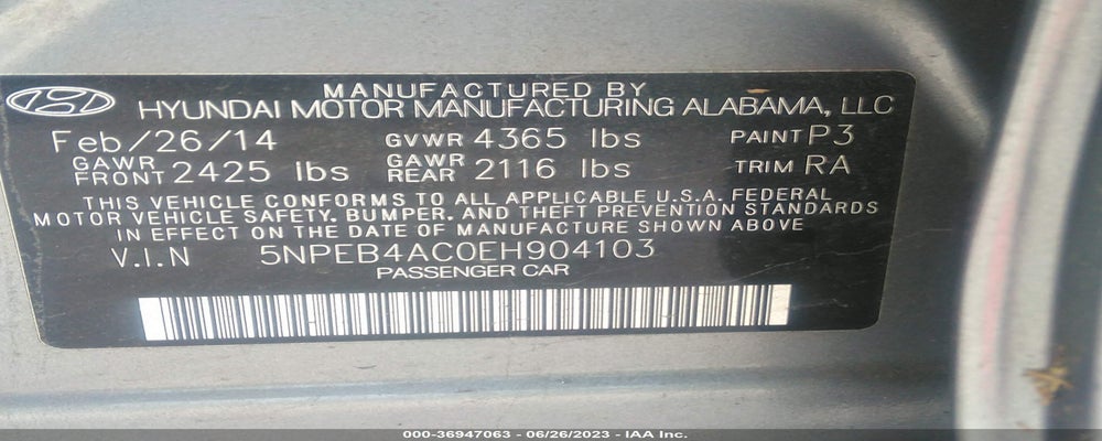 5NPEB4AC0EH904103 2014 HYUNDAI SONATA photo no. 9