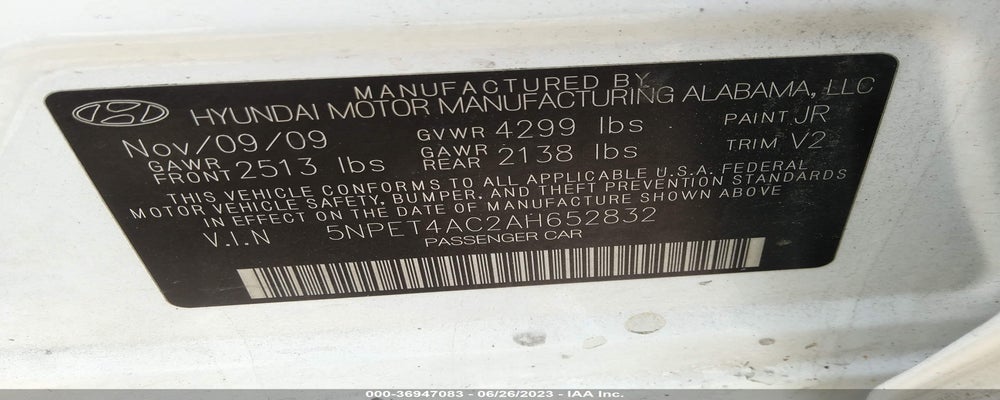 5NPET4AC2AH652832 2010 HYUNDAI SONATA photo no. 9