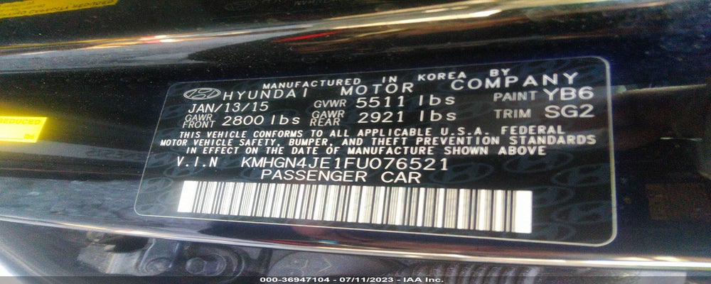 KMHGN4JE1FU076521 2015 HYUNDAI GENESIS photo no. 9
