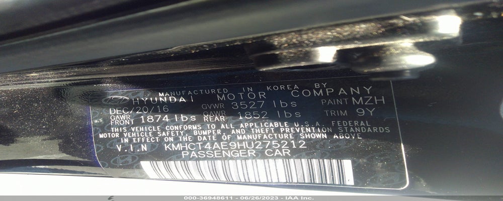KMHCT4AE9HU275212 2017 HYUNDAI ACCENT photo no. 9