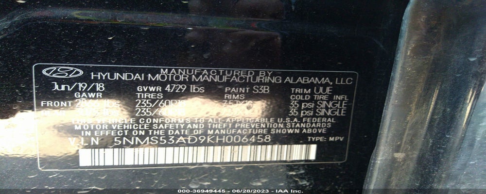 5NMS53AD9KH006458 2019 HYUNDAI SANTA FE photo no. 9