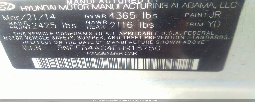 5NPEB4AC4EH918750 2014 HYUNDAI SONATA photo no. 9