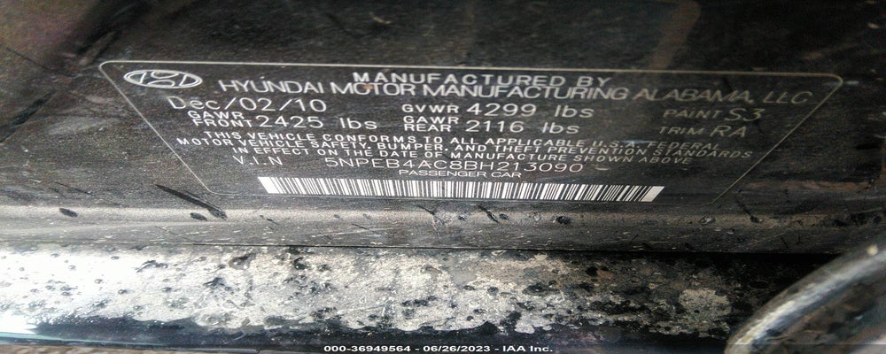 5NPEB4AC8BH213090 2011 HYUNDAI SONATA photo no. 9