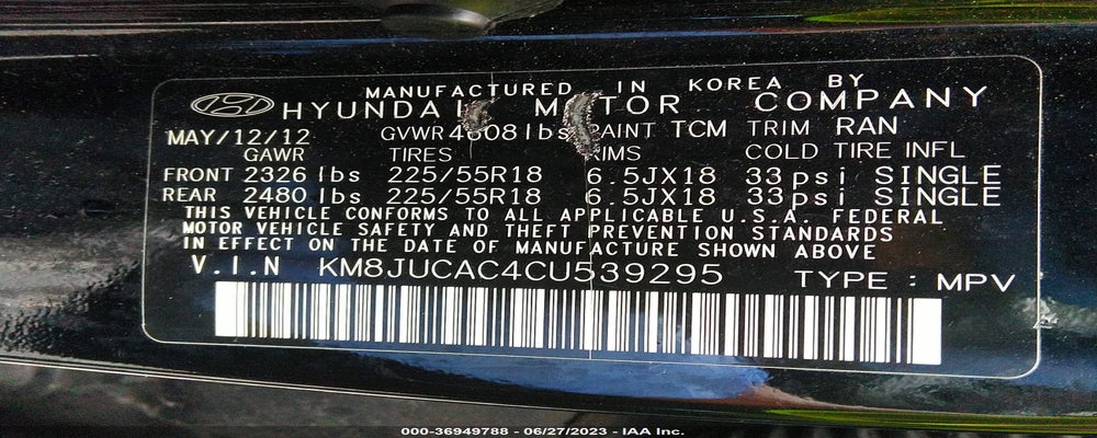 KM8JUCAC4CU539295 2012 HYUNDAI TUCSON photo no. 9