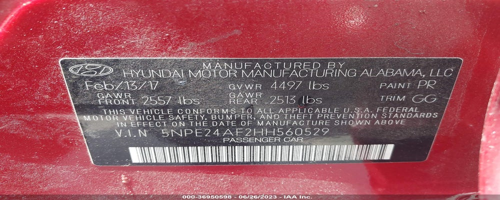 5NPE24AF2HH560529 2017 HYUNDAI SONATA photo no. 9