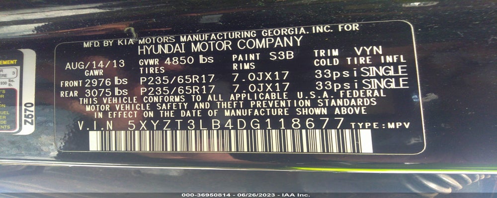 5XYZT3LB4DG118677 2013 HYUNDAI SANTA FE photo no. 9