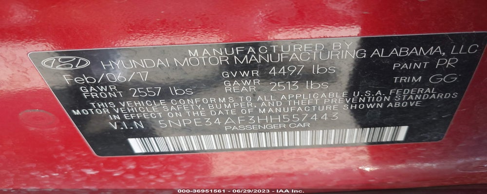 5NPE34AF3HH557443 2017 HYUNDAI SONATA photo no. 9