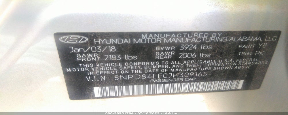 5NPD84LF0JH309165 2018 HYUNDAI ELANTRA photo no. 9