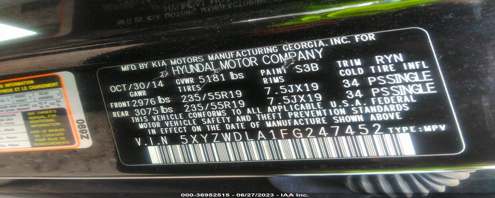 5XYZWDLA1FG247452 2015 HYUNDAI SANTA FE SPORT photo no. 9