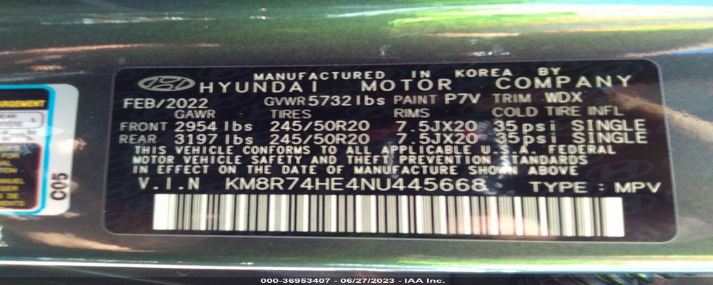 KM8R74HE4NU445668 2022 HYUNDAI PALISADE photo no. 9