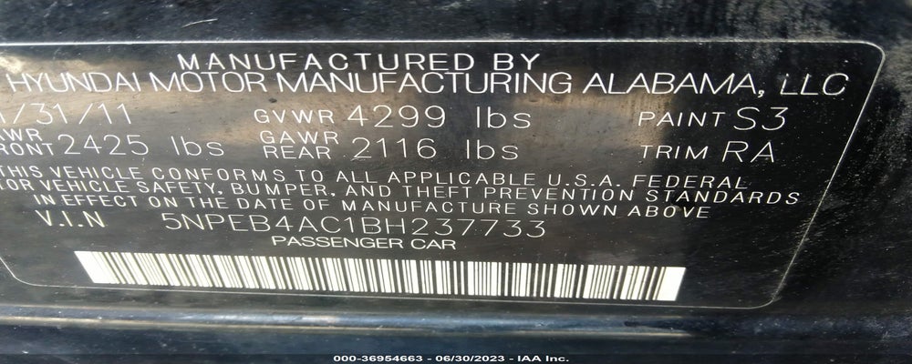 5NPEB4AC1BH237733 2011 HYUNDAI SONATA photo no. 9