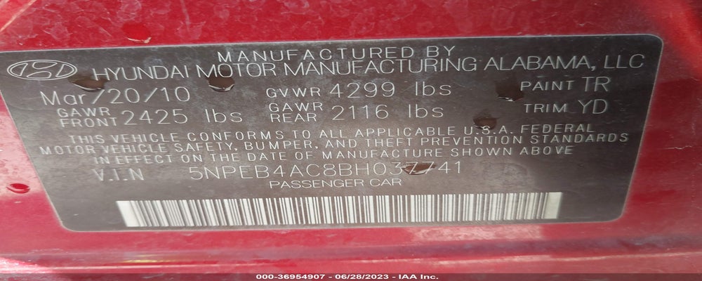 5NPEB4AC8BH037741 2011 HYUNDAI SONATA photo no. 9