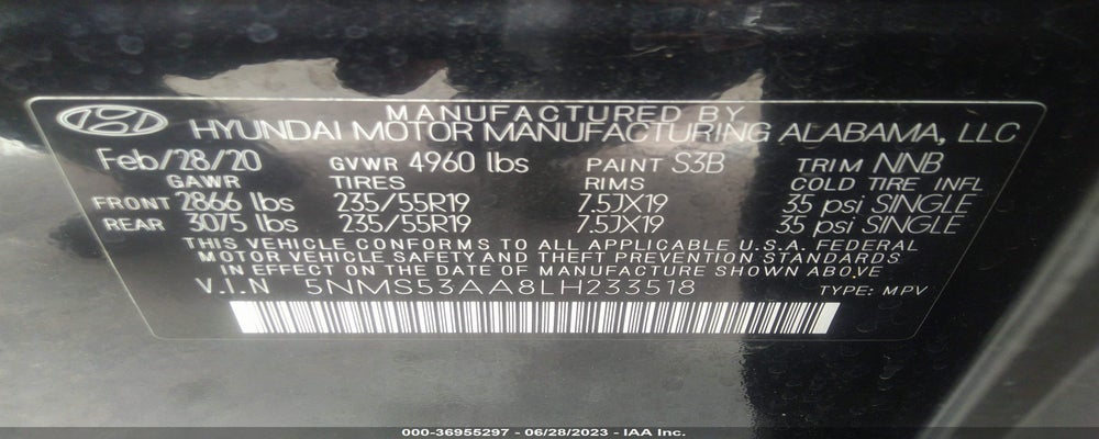 5NMS53AA8LH233518 2020 HYUNDAI SANTA FE photo no. 9