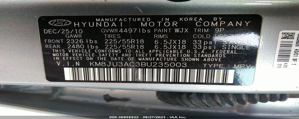 KM8JU3AC3BU235003 2011 HYUNDAI TUCSON photo no. 9