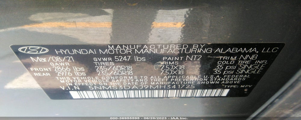 5NMS3DAJ9MH341725 2021 HYUNDAI SANTA FE photo no. 9