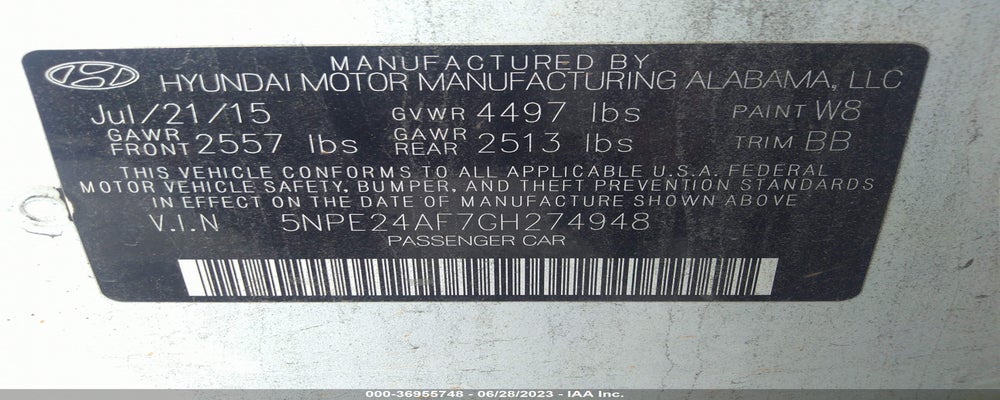 5NPE24AF7GH274948 2016 HYUNDAI SONATA photo no. 9