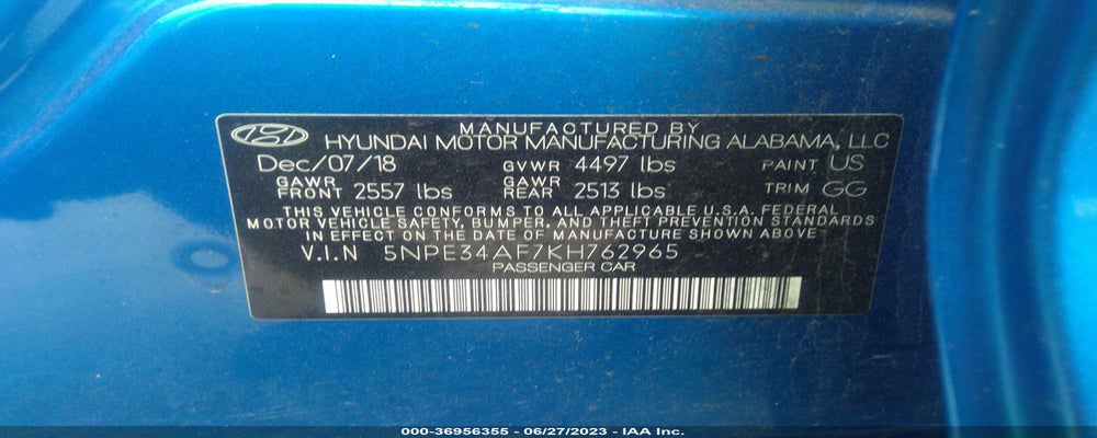 5NPE34AF7KH762965 2019 HYUNDAI SONATA photo no. 9