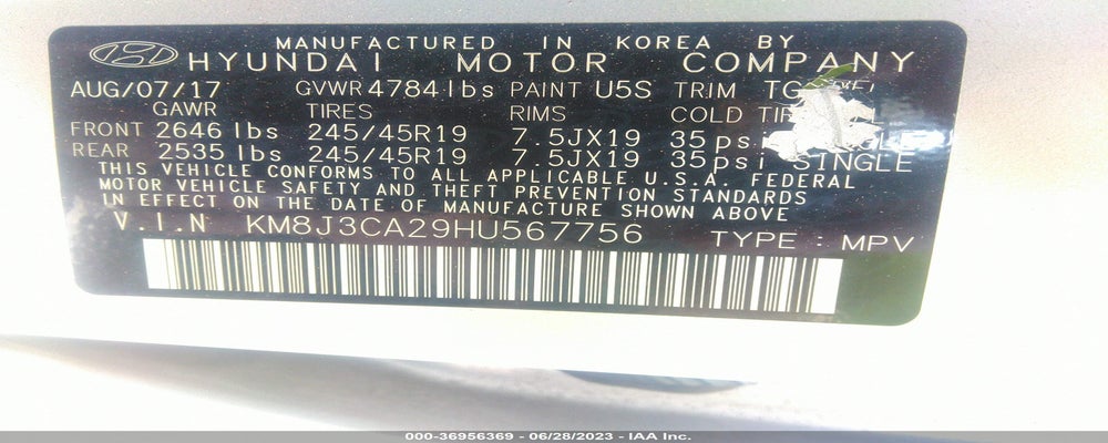 KM8J3CA29HU567756 2017 HYUNDAI TUCSON photo no. 9