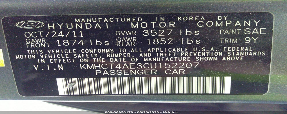 KMHCT4AE3CU152207 2012 HYUNDAI ACCENT photo no. 9