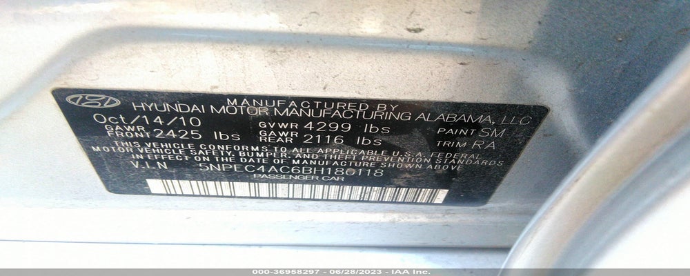 5NPEC4AC6BH180118 2011 HYUNDAI SONATA photo no. 9