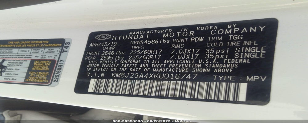 KM8J23A4XKU016747 2019 HYUNDAI TUCSON photo no. 9